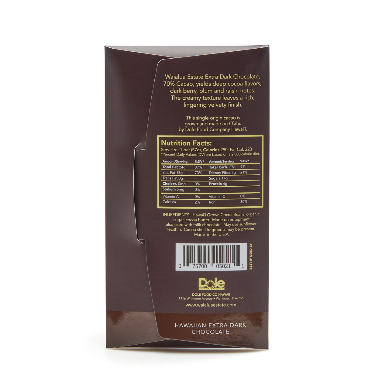 70% Cacao - Hawaiian Extra Dark Chocolate - Set of 6